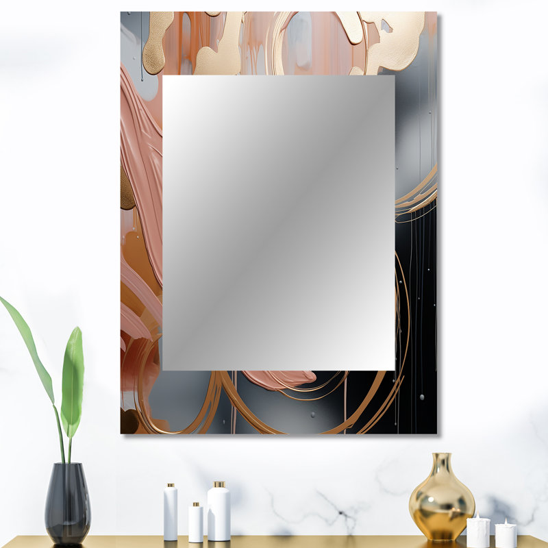 Abstract Pink and Gold Liquid ink circles II - Abstract Shapes Decorative Wall Mirror, Gold Large Mirror, Printed Metal Art
