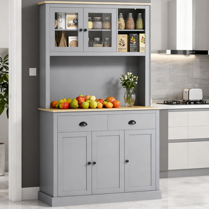 71" Tall Pantry Cabinet Freestanding Kitchen Cabinet, Gray