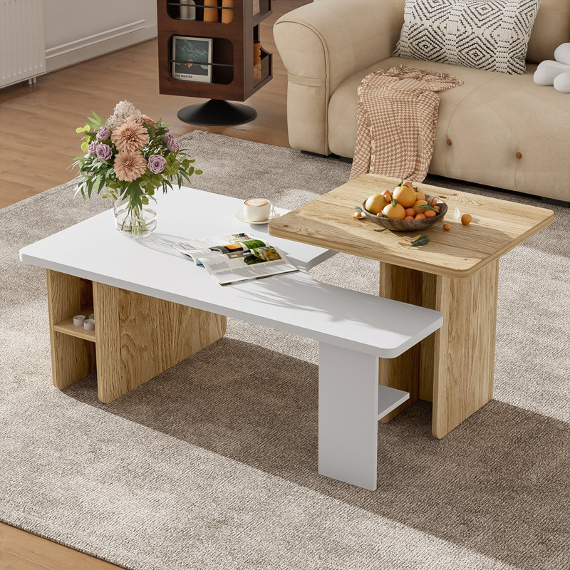 Ensemble de 2 tables basses gigognes Farmhouse, Blanc / Brun