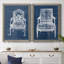 Antique Chair Blueprint V - ensemble de 2 impressions sur toile encadrées-1471190114-1471190125