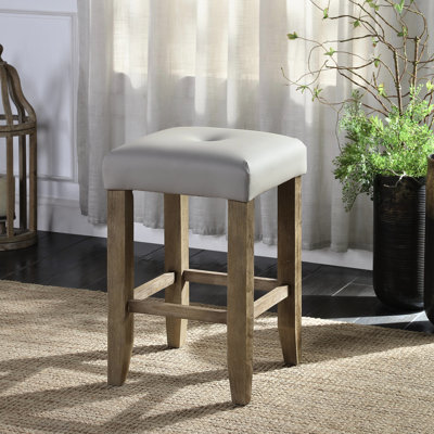 Finition en cuir synthétique gris et chêne de 2 tabourets de hauteur de comptoir avec siège capitonné, base de rangement, pieds fuselés, coussin épais de 60 mm, mousse D22, limite de 100 lb, profondeur de siège de 16 po, profondeur de 25 po