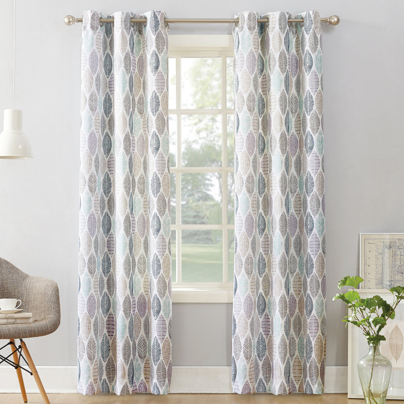 Odin Leaf Print Semi-Sheer Grommet Curtain Panel, 40" W x 84" L