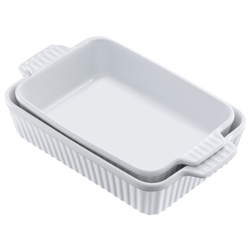 Ceramic Baking Dish 2 Pieces Rectangular Bakeware Set Deep for Baking White