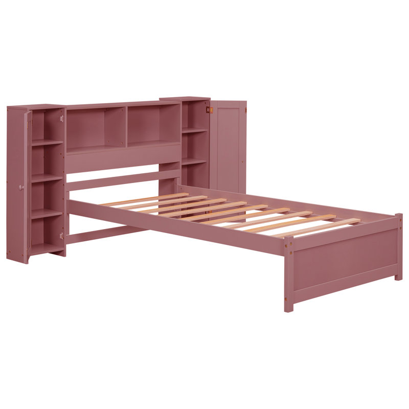 Lit avec armoire et tablettes Epine, Simple, Rouge