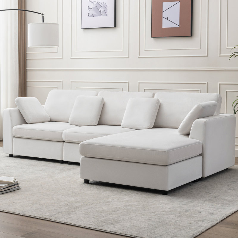 Wauseon 2 - Piece 108.7" Upholstered L Shape Sofa with Convertible Chaise, White Polyester Blend