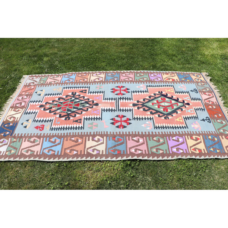 Tapis bleu rétro Kilim turc: tapis de style bohémien pour la décoration intérieure d'un salon