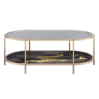 Table basse avec impression en marbre noir et plateau en métal