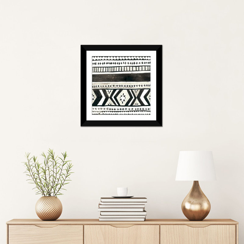 « tribal echo ii », reproduction d’art sur toile tendue, H 16 po x l 16 po x P 1 po, Papier d'art encadré noir, Blanc