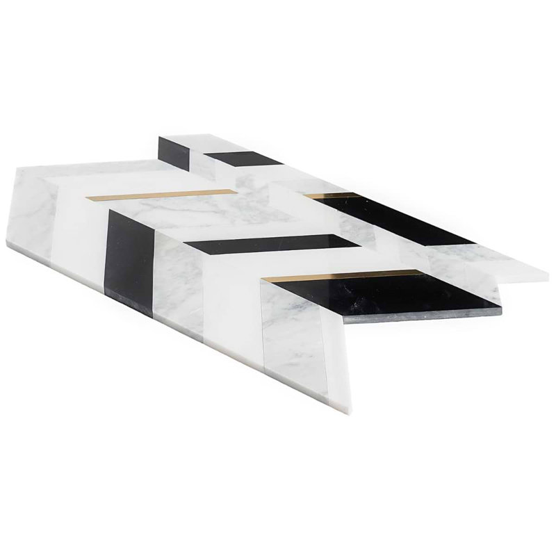 Amari Polished Marble And Aluminum Mosaic, Nero Blanco