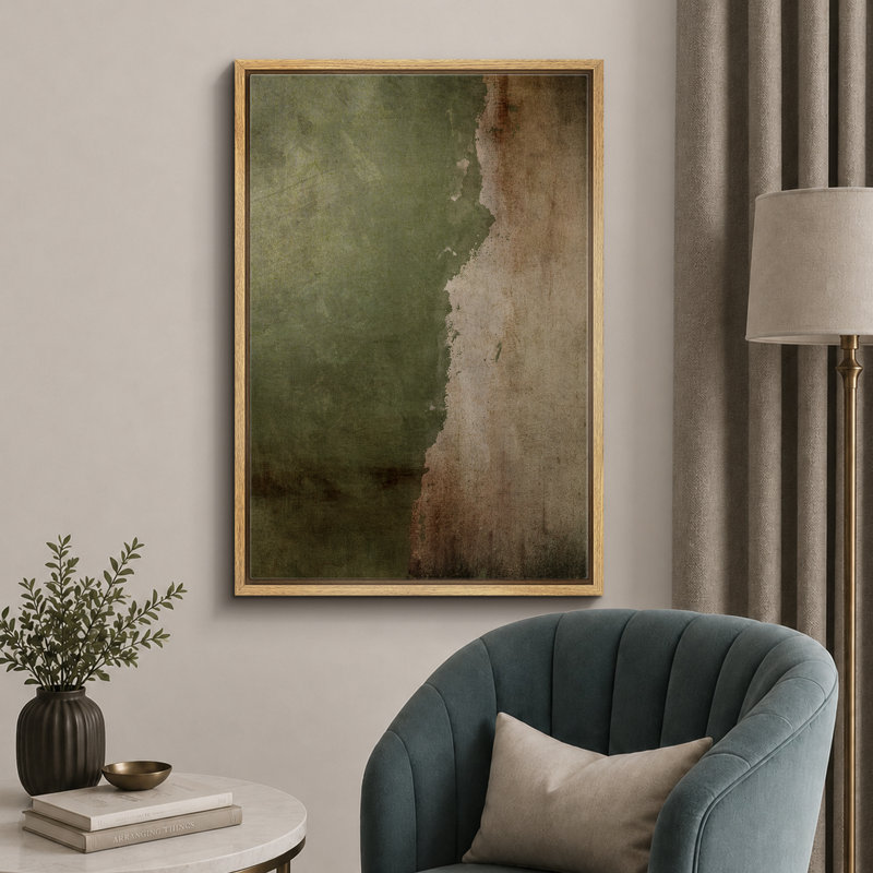 Œuvre d'art vert et beige vieilli, images murales abstraites rustiques modernes, impression sur toile encadrée, Naturel