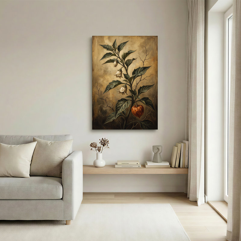Illustration botanique de fleurs blanches et poivre orange, 24"H x 16"W