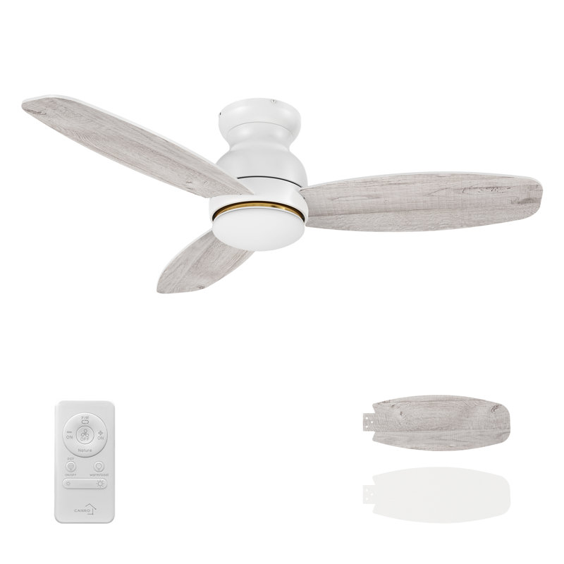 48'' Ceiling Fan with LED Lights, White with Light Brown Blades