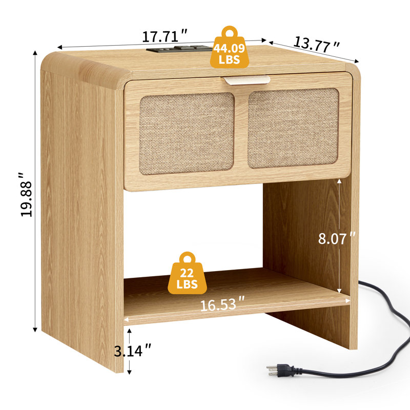 Table de bout avec station de charge, Naturel