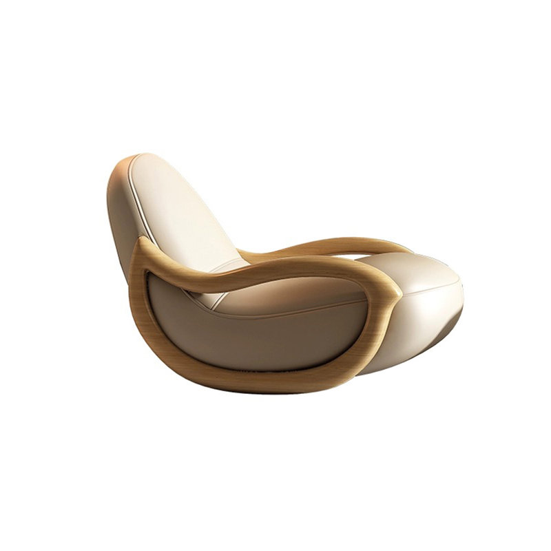 Chaise berçante à structure en bois massif, Beige