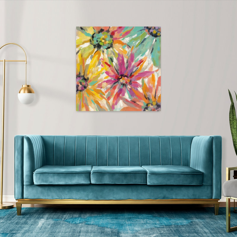 Pétales abstraits contemporains II avec art abstrait noir, H 36 po x l 36 po