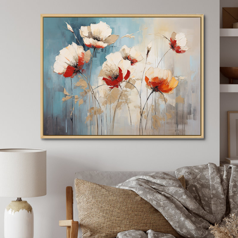 «Beige Poppy Meadow Melody I» sur toile, Cadre naturel flottant, 34" H x 44" W