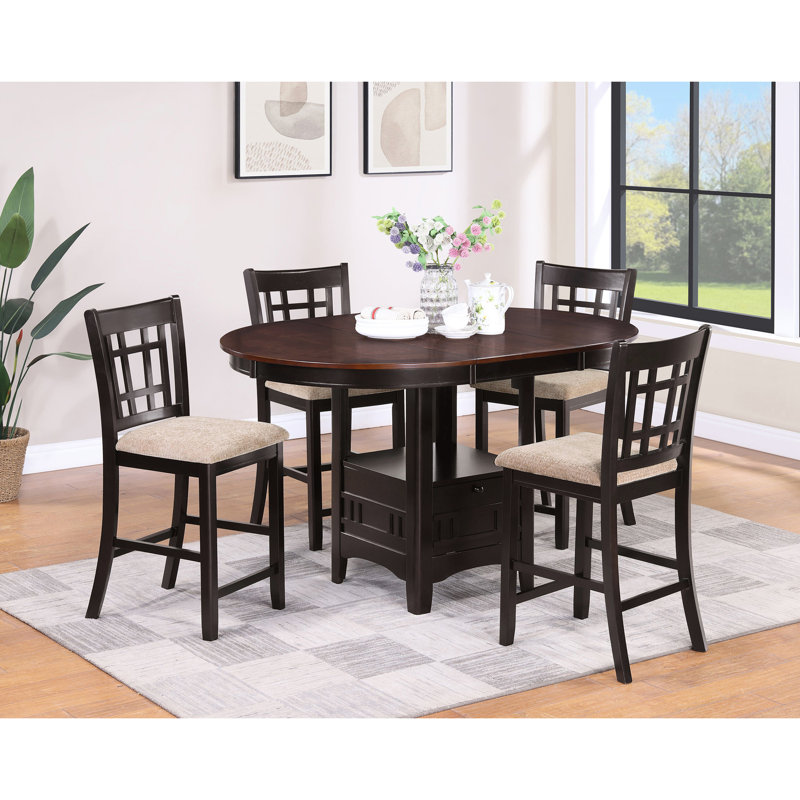 Table de salle à manger extensible couleur châtaigne, structure, mélange classique-moderne, pour la décoration de la pièce. Table brun moyen, élégant pied central, idéale pour les réunions de famille ou entre amis.
