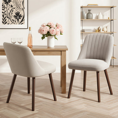 Modern Dining Chairs, Upholstered Fabric Seats with Solid Wood Legs, 113kg Capacity, Beige