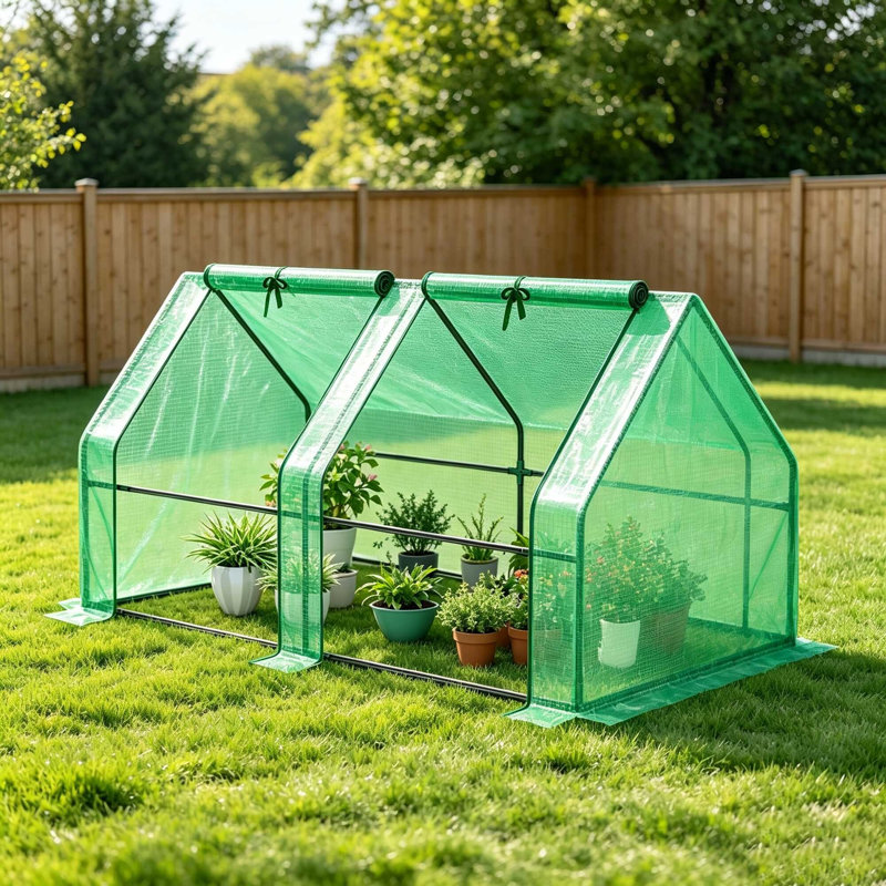 Mini Outdoor Plant Greenhouse Steel Frame PE Cover Zip Door 180 x 90 x 90cm White, Green