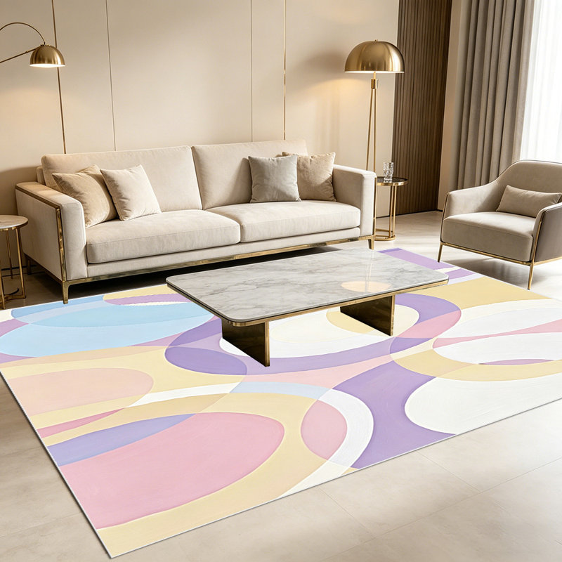1PC soft-toned pastel overlapping circle geometric abstract area rugs for Living Room, Soft, All seasons, Easy-maintain, Washable Indoor mat, Farmhouse suitable for for dining room, bedroom, entryway...