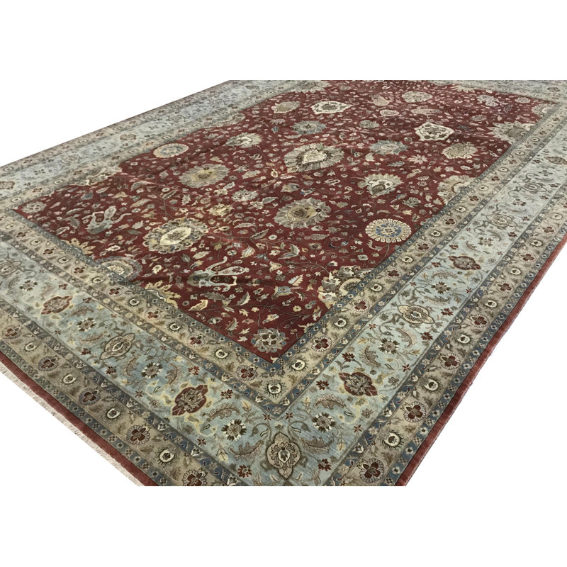 Tapis rouille et bleu clair noué à la main de haute qualité