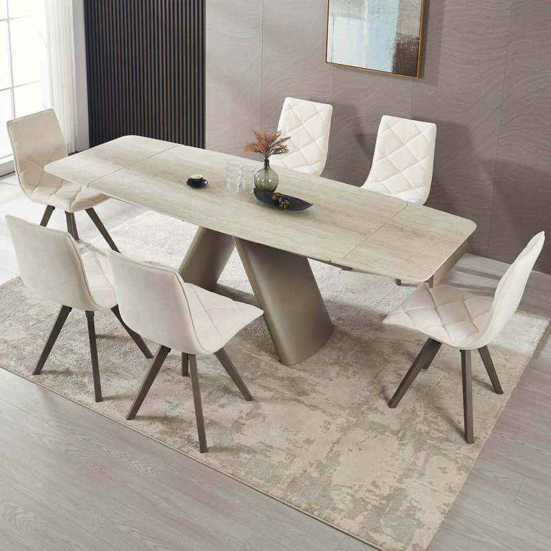 Table de salle à manger rétractable en pierre frittée avec base robuste
