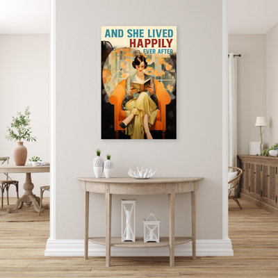«Book And She Lived Happily Ever After», reproduction d'art graphique sur toile tendue 1 pièce