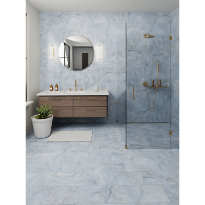 G385 Onice Blue Matte 12x24 Porcelain Onyx Look Floor & Wall Tile, Made in Spain