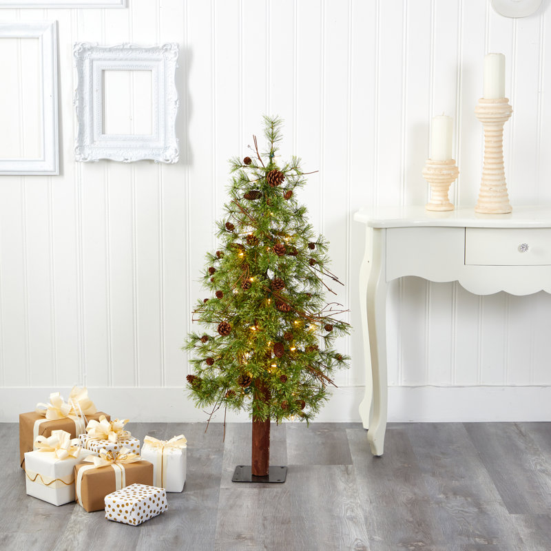 Lighted Artificial Pine Christmas Tree, 4' H