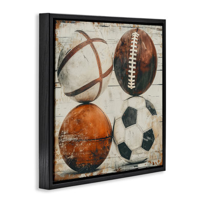 «Rustic Sports Balls», art mural encadré flottant par Lazar Studio