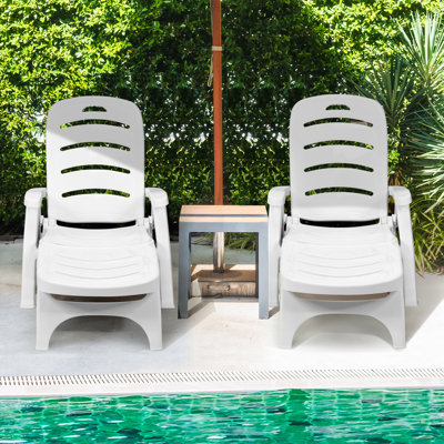 Gainesboro 2 Pcs Patio Chaise Lounge Chair 5-position Folding Recliner For Beach Poolside Backyard White by Arlmont & Co.