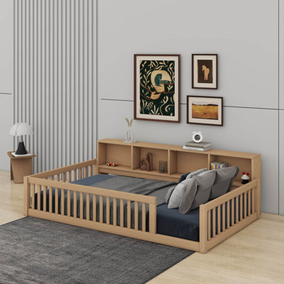 Twin XL Size Floor Bed With Cabinets And USB Ports by Harriet Bee