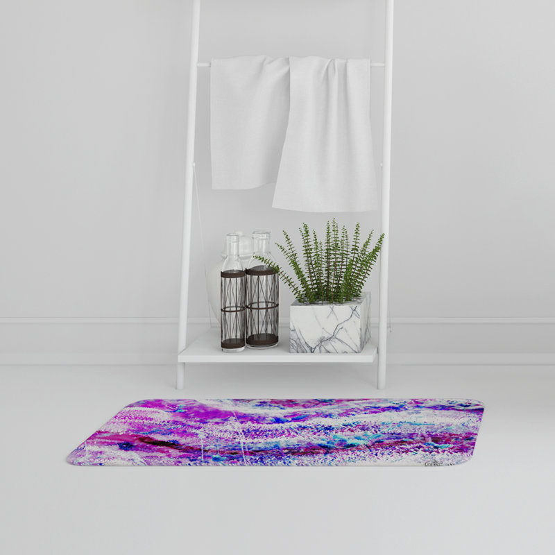 Pelfrey Memory Foam Non-Slip Bath Mat, Blue Abstract Nature, No Pattern, White/Purple/Navy