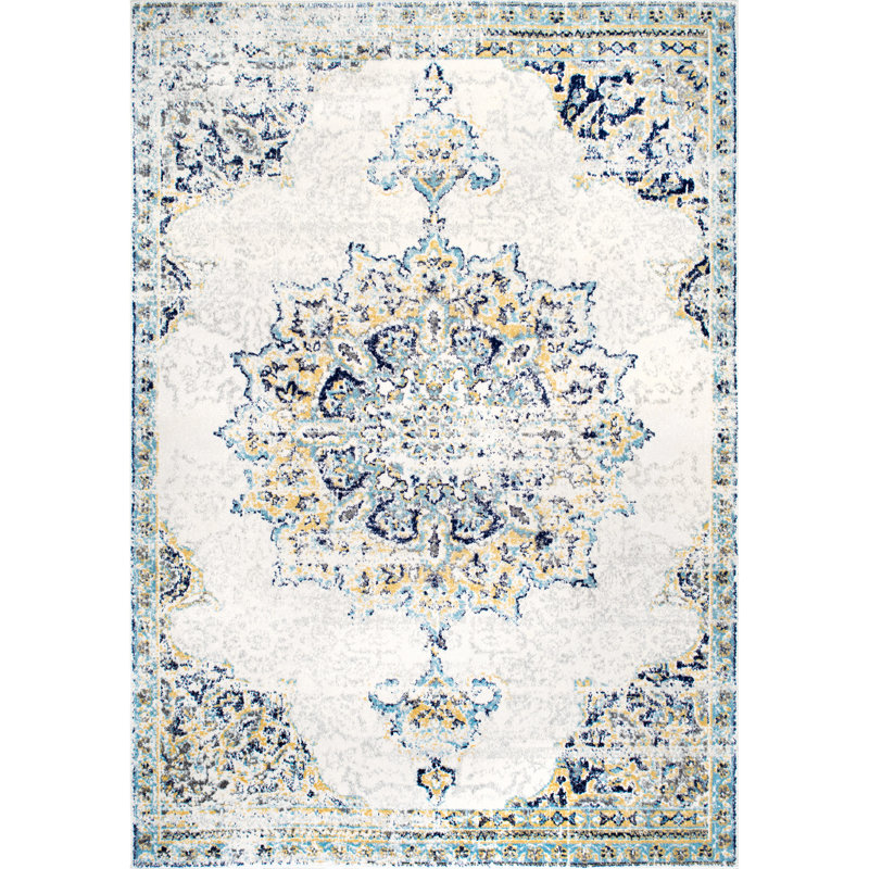 McAlmont Blue/Beige Area Rug, Rectangle 5' x 7'5"