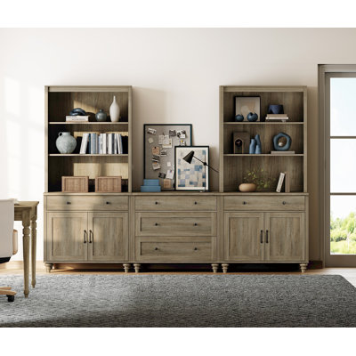 Bibliothèque en MDF avec tiroirs et armoires Corretta H 72,1 po x l 98,4 po