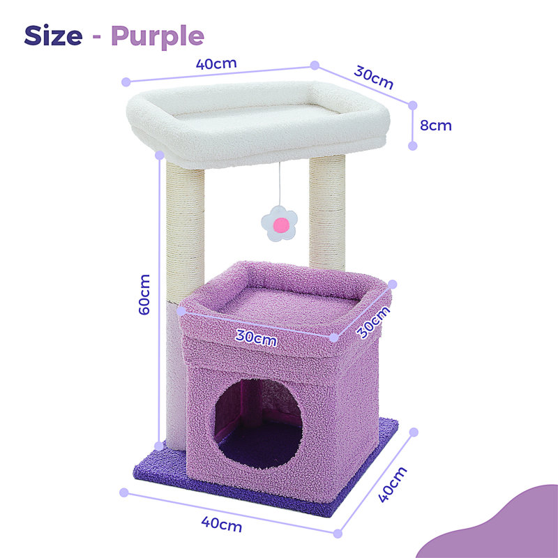 Arbre à chat, tour de chat en forme de cactus pour chats d'intérieur avec condo pour chat privé, poteaux à griffer en sisal naturel et pompon en peluche pour petits chats
