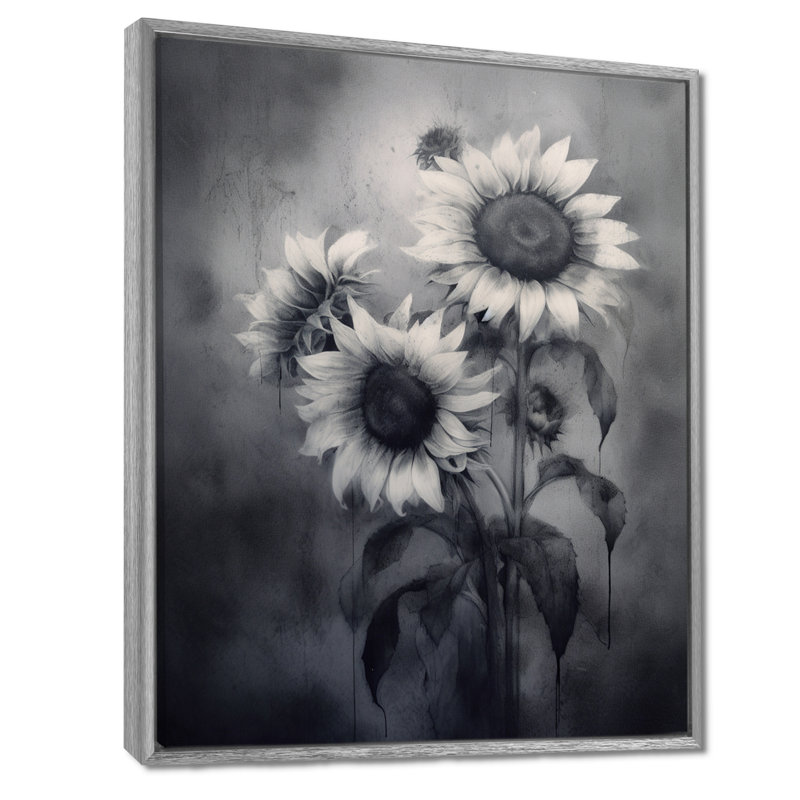 Noir, blanc, doré, art mural floral, H 44 po x l 34 po x P 1,5 po, Cadre argenté flottant