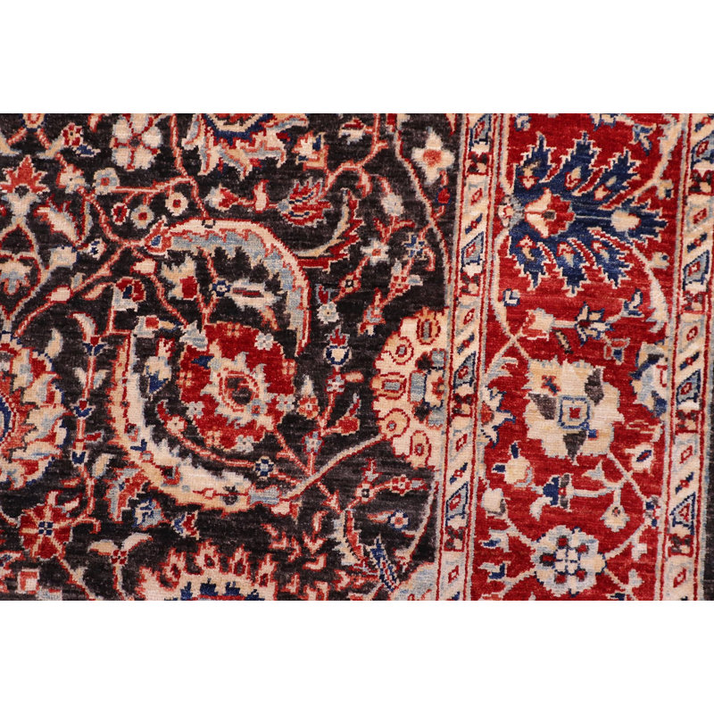 Tapis oriental noir / rouge en laine noué à la main de 5 pi 4 po x 8 pi 1 po Dorn