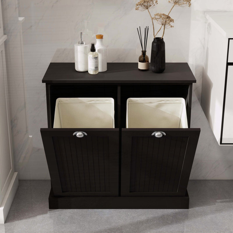 Armoire de trieur de linge inclinable à deux compartiments - panneau de fibres à densité moyenne noir peint UV