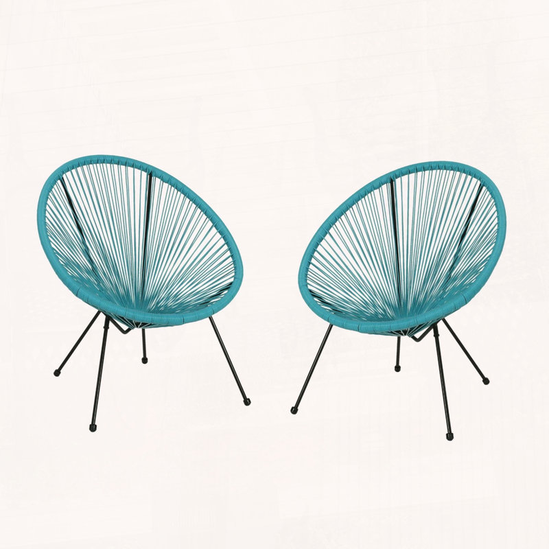 Ensemble de 2 chaises à panier avec hamac tissé - silhouette moderne, structure en acier, Teal