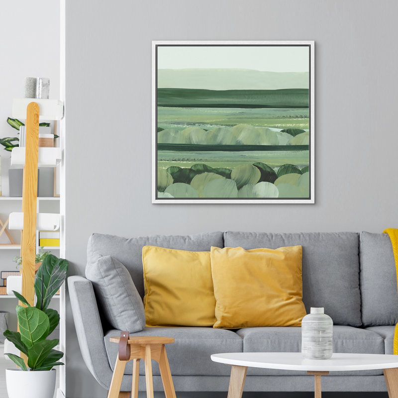 Green Abstract Landscape, 24" H x 24" W, White Floater Frame