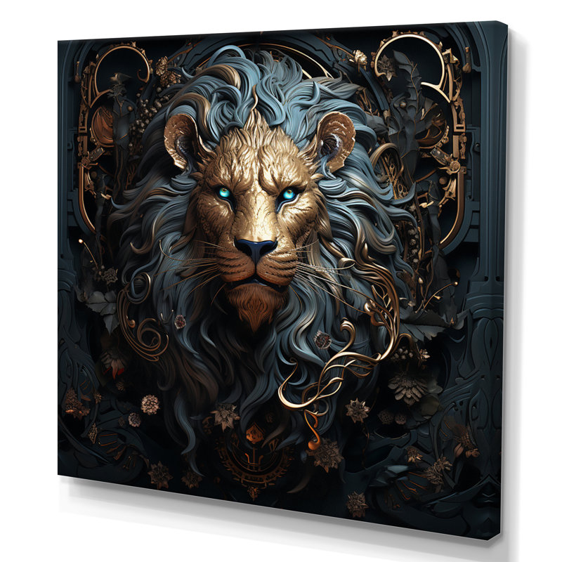 Majestic lion II - Lion, art mural, H 36 po x l 36 po x P 1,5 po, Toile tendue