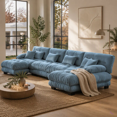 Free Combination Modular Sectional Sofa,U Shaped Couch For Living Room, 4-Seater Comfy Cloud Couch With 2 Ottomans, Chenille