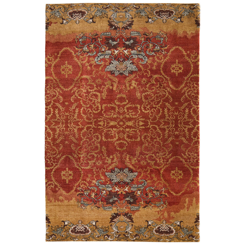 Tapis cachemire Vivendi, Rouge, Rectangle 8 pi 6 po x 11 pi 6 po