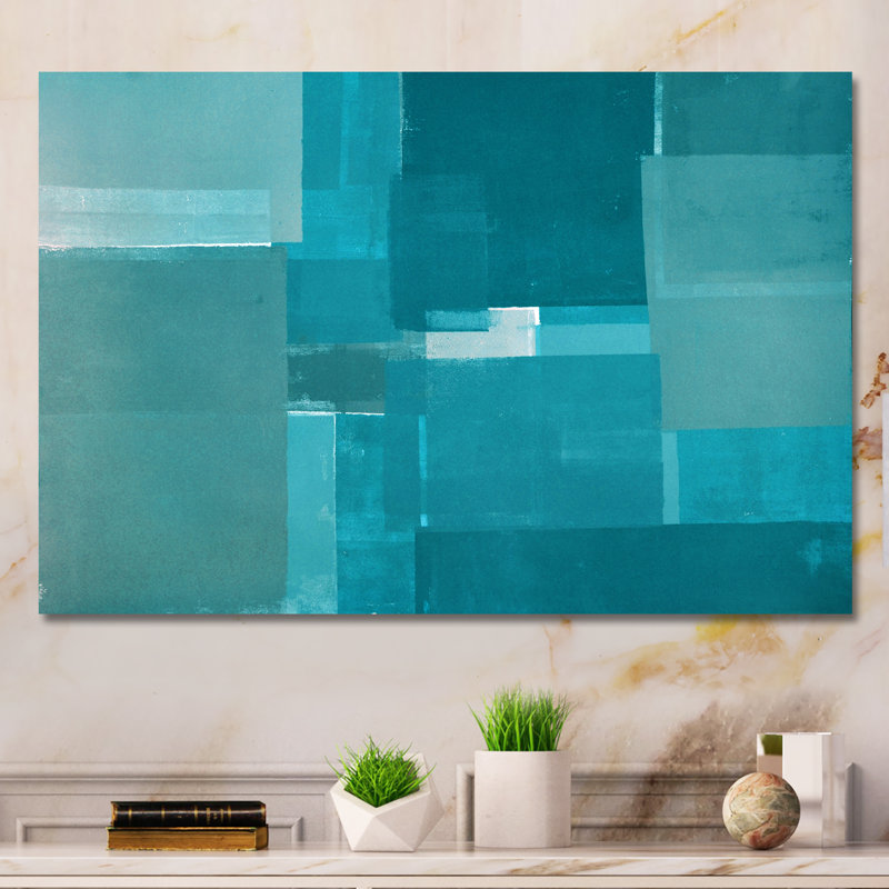 Teal Modern Art - reproduction d'art sur toile, H 8 po x l 12 po x P 1 po, Toile tendue