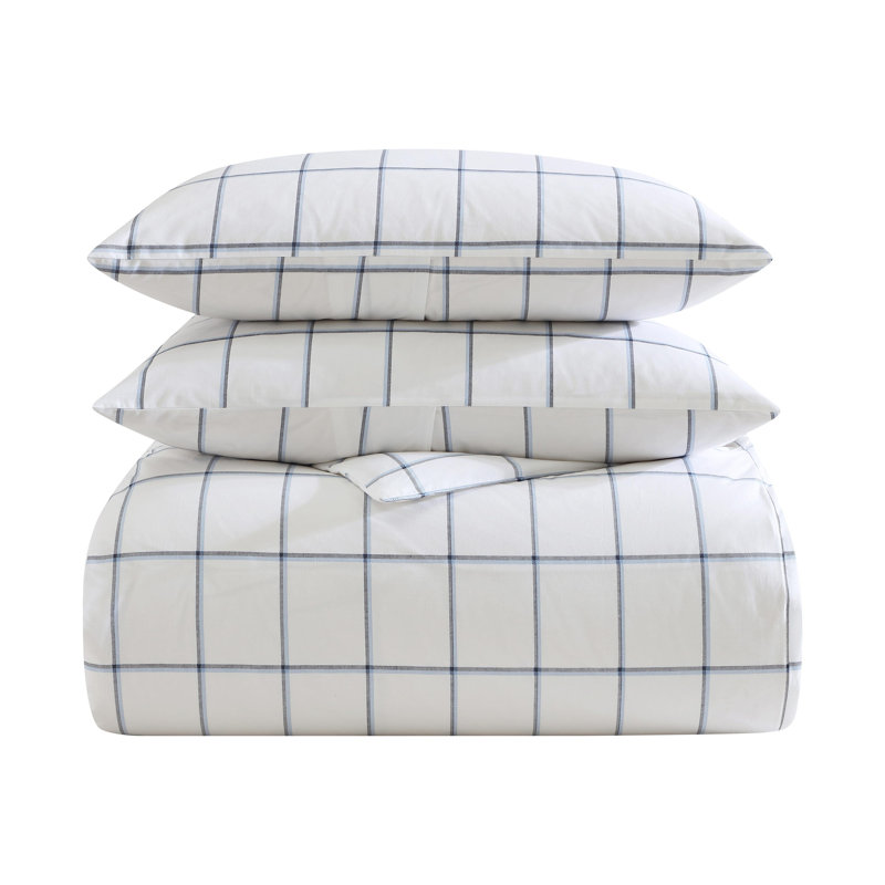 Nautica Plot Cotton Reversible Blue Duvet Cover Set, Queen Duvet Cover + 2 Standard Shams