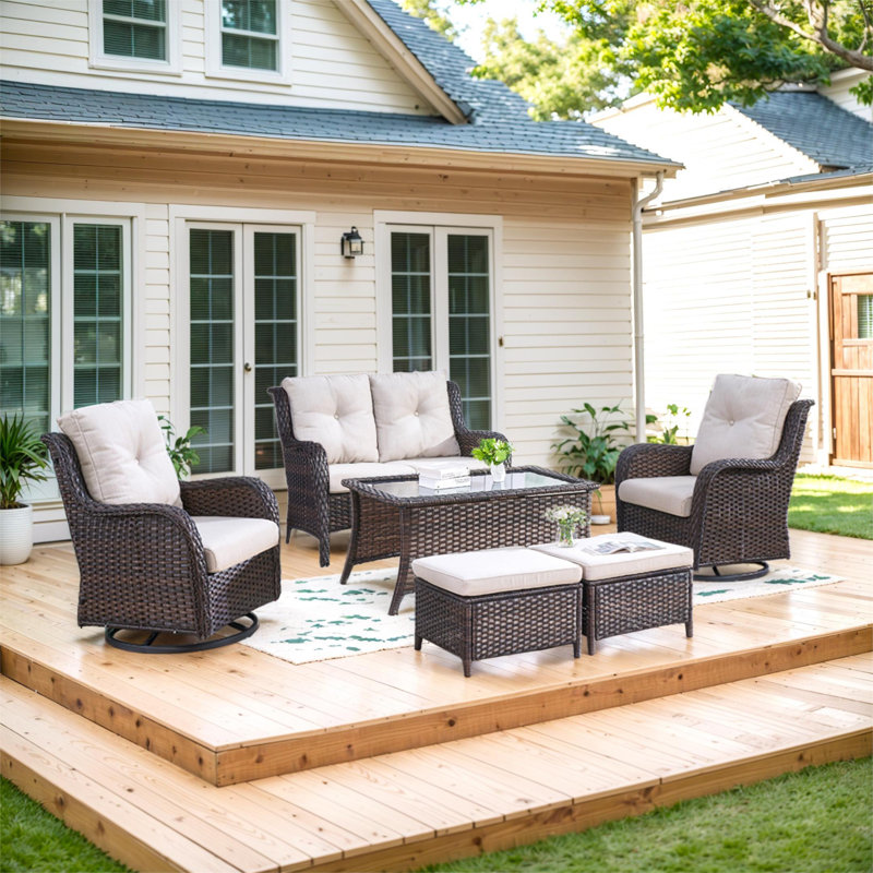 Carolina 4-Person Square Outdoor Conversation Set With Loveseat And Swivel Glide Chair, Beige