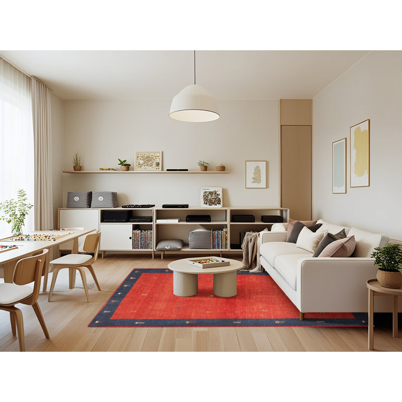 Tapis de zone rouge/bleu contemporaine, Rectangle 7 pi x 9 pi