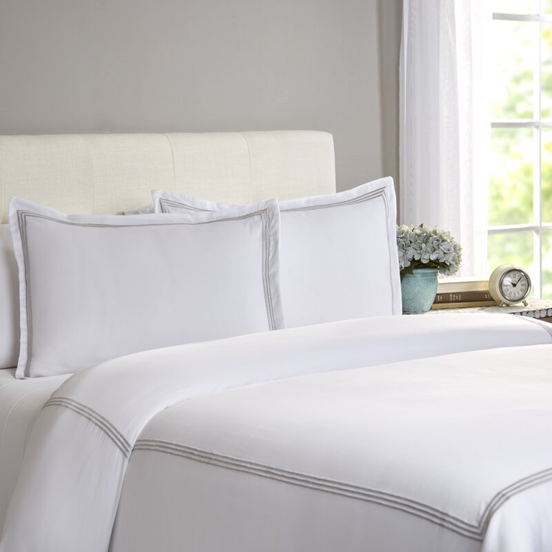 Three Line Hotel Sateen Striped Sheet Set, Light Gray, King