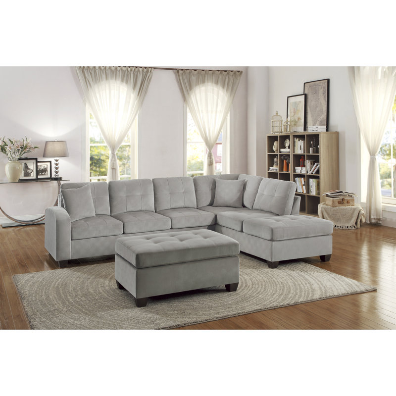 Canapé modulaire réversible avec repose-pieds Dyer, Microfibre / microsuède taupe